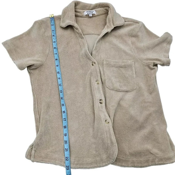 Frankies Bikinis Coco Terry Cloth Front Pocket Shirt In Sand Brown Women's Small - Picture 6 of 7